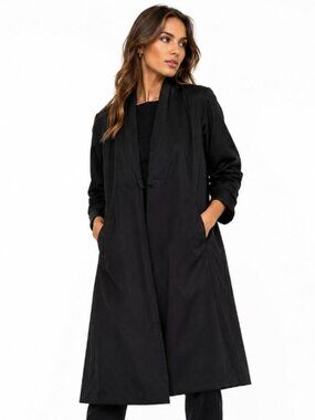 EILEEN FISHER Black Shawl Collar Trench Coat Organic Cotton Blend Small